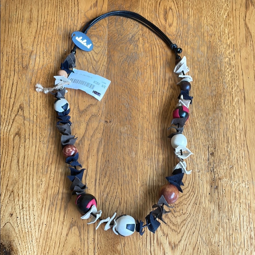 Alisha D Lior Black and Red Beaded Leather Adjustable Necklace